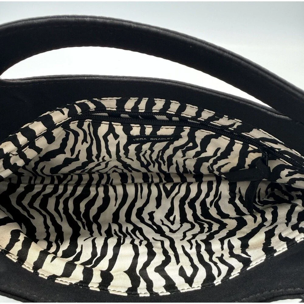 Vera Bradley Black Quilted Magnetic Clutch Purse Handheld Bag Zebra Lining Y2K